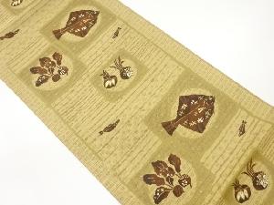 色紙に野菜・魚模様織出し袋帯